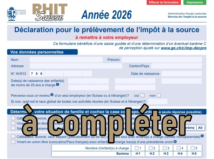 Impôt à la source à Genève (année 2026)
